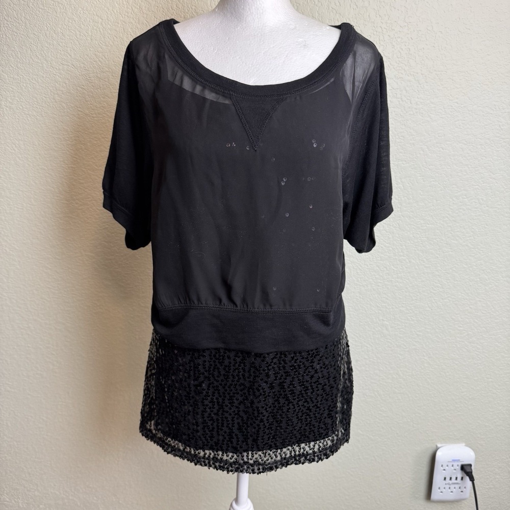 Weavers Kohl's Black Sequin Tank Top Sheer Overlay 2 PC Set Party Blouse Large